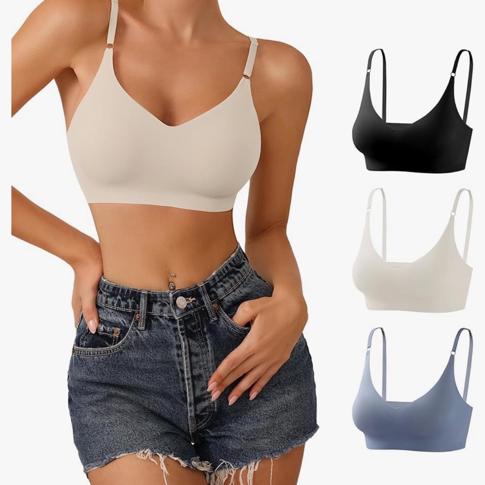 DEANGELMON V Neck Bralettes Padded Seamless Adjustable Straps Bra